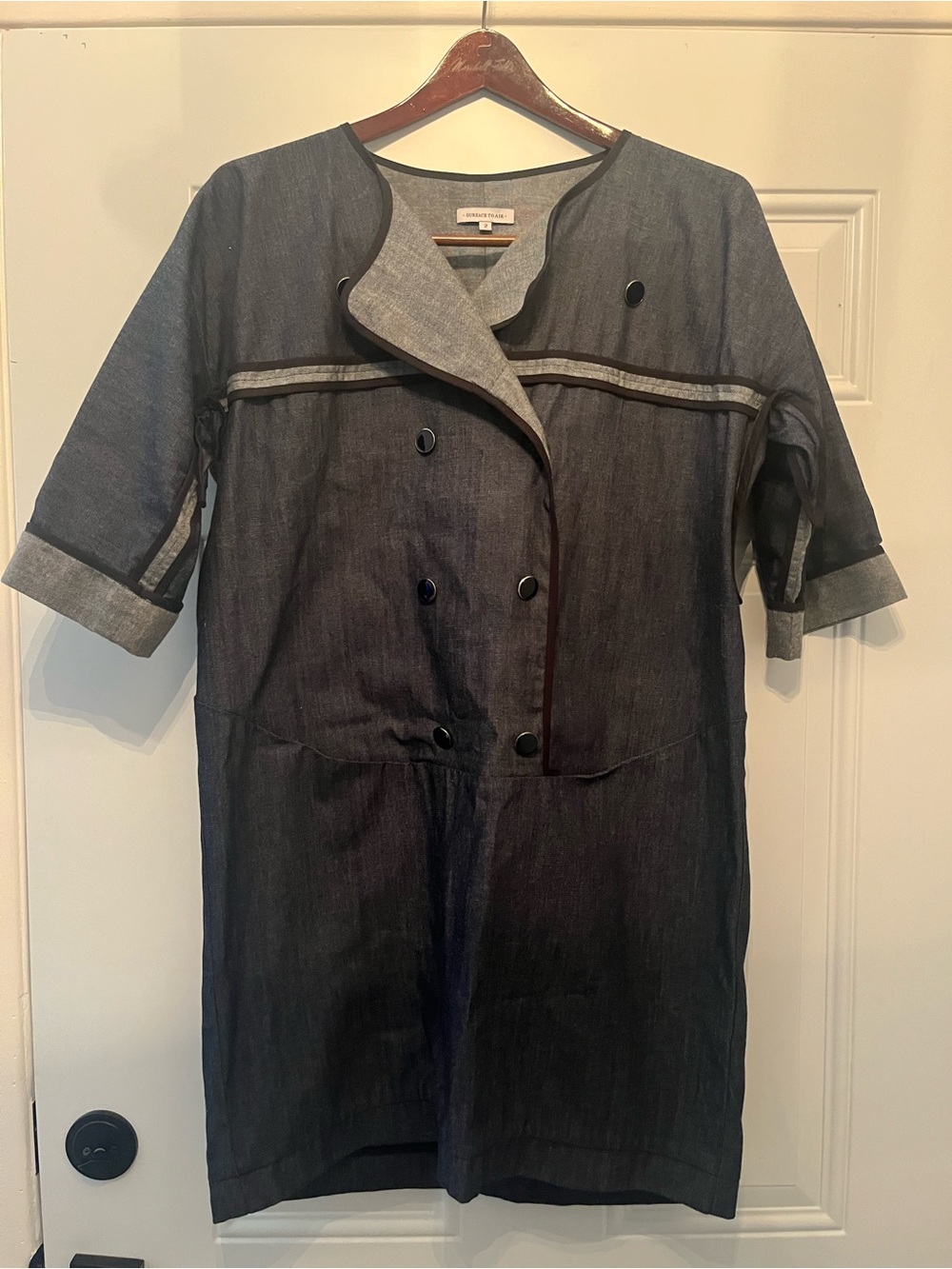 Surface to Air Dark Blue Double-Breasted Short-Sleeve Shift Dress